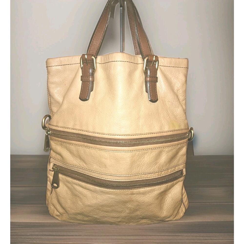 Fossil Explorer Foldover Crossbody Brown Leather Handbag 13x16x2 *read
